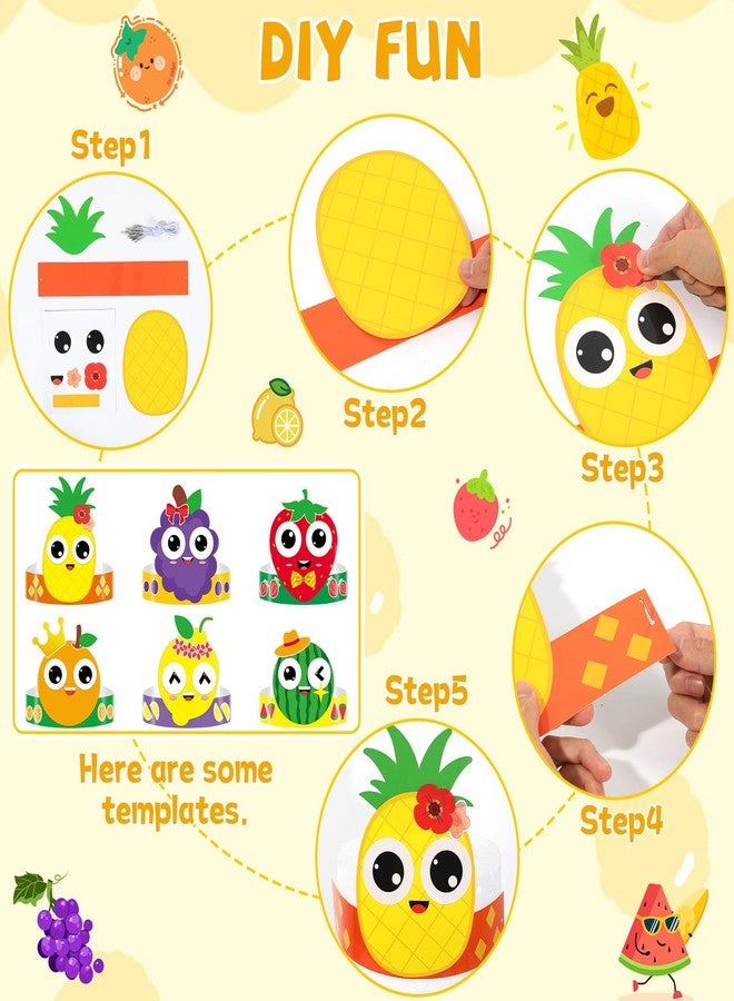 Lonfliness 24 Sets Summer Fruits Headband Craft Kits DIY Fruit of The Spirit Paper Hat Crown with Strawberry Cutouts Back to School Art Stickers Craft for Kid Holiday Party Favor Supplies School Home Activity - Image 4